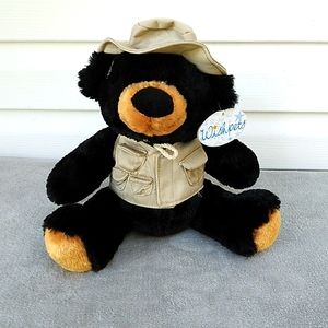Wishpets Plush Sitting Black Bear Bernie Fishing Stuffed Animal Very Soft